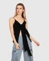 Belle & Bloom First Class Reversible Tie Top In Black