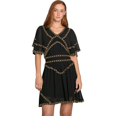 Belle & Bloom Golden Mark Beaded Trim Mini Dress In Black