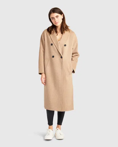 Belle & Bloom Guestlist Oversized Double Breasted Coat In Brown