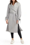 Belle & Bloom Head Over Heels Collarless Belted Wool Blend Coat In Gray