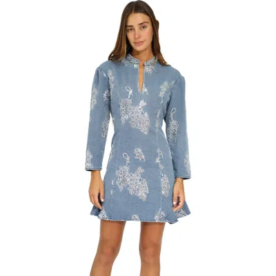 Belle & Bloom Heart You Denim Beaded Mini Dress In Blue