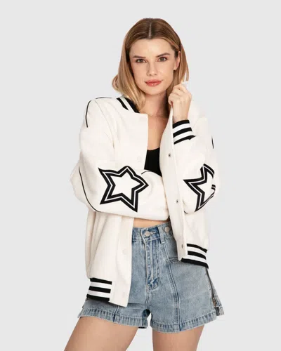 Belle & Bloom Hold Me Close Letterman Bomber In White