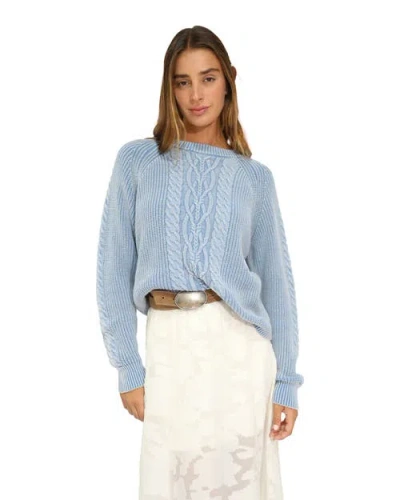 Belle & Bloom Hudson Street Cable Garment Dyed Sweater In Blue