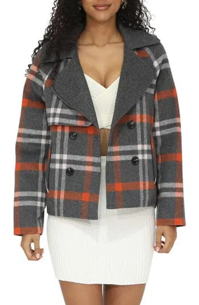 Belle & Bloom I'm Yours Wool Blend Peacoat In Charcoal Plaid