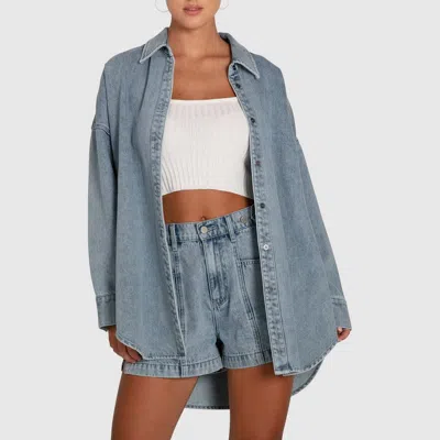 Belle & Bloom Into Him Oversized Denim Shirt In Blue