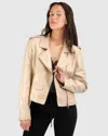 Belle & Bloom Just Friends Leather Crop Moto Jacket In Beige