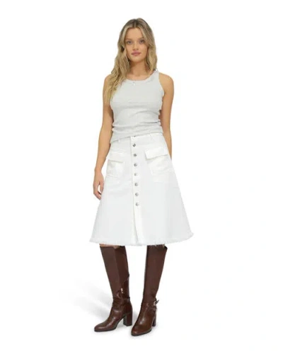 Belle & Bloom Let Me Wander Button Front Denim Midi Skirt In Multi