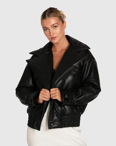 Belle & Bloom Love Drunk Leather Bomber In Black