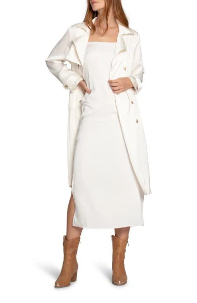 Belle & Bloom Love Language Double Breasted Satin Trench Coat In White