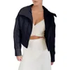 Belle & Bloom Mad Love Crop Bouclé Bomber Jacket In Blue