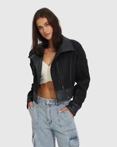 Belle & Bloom Mad Love Cropped Bomber Jacket In Blue