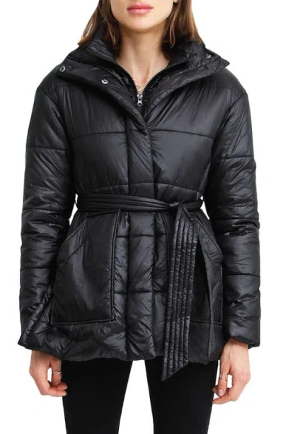 Belle & Bloom Moonrise Belted Puffer Jacket In Black