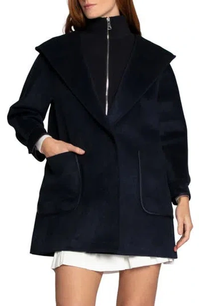 Belle & Bloom Next To You Coat With Rib Knit Bib In Blue
