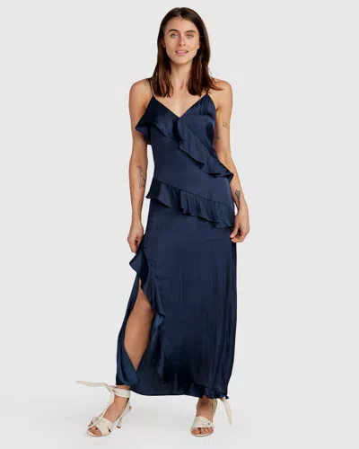 Belle & Bloom Ocean Eyes Limited Edition Silk Maxi Dress In Blue