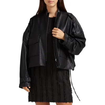 Belle & Bloom Reload Draped Faux Leather Jacket In Black