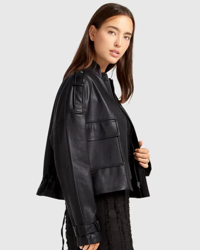 Belle & Bloom Reload Draped Leather Look Jacket In Black