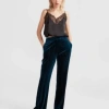 Belle & Bloom Reverie Velvet Pant In Dark Teal