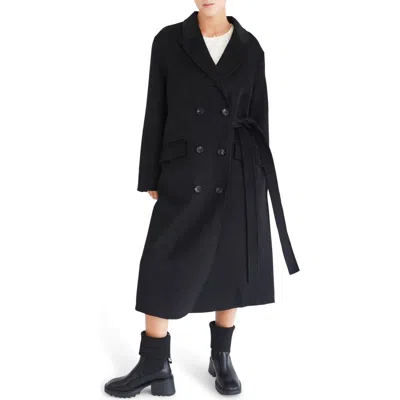 Belle & Bloom Right There Side Tie Wool Blend Coat In Black