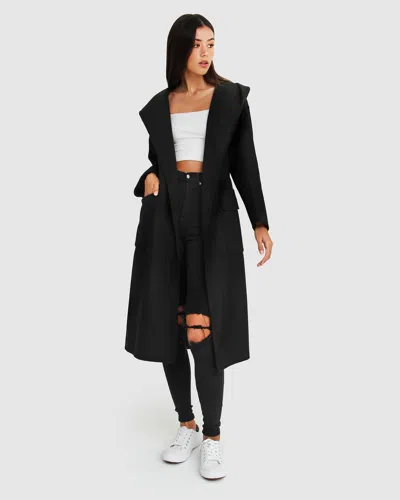 Belle & Bloom Runaway Wool Blend Robe Coat In Black