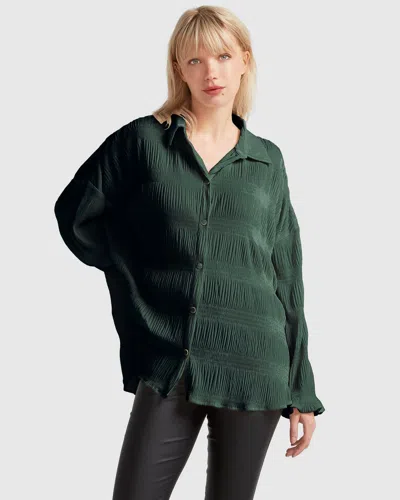 Belle & Bloom Serenade Velvet Plisse Shirt In Blue