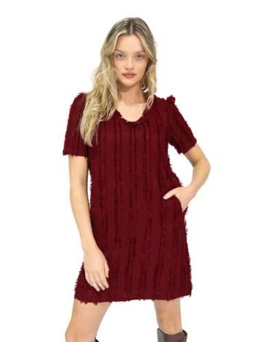 Belle & Bloom Solana Boho Fringe Shift Mini Dress In Burgundy