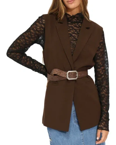 Belle & Bloom Stand By Me Embossed Leather Belt In Brown