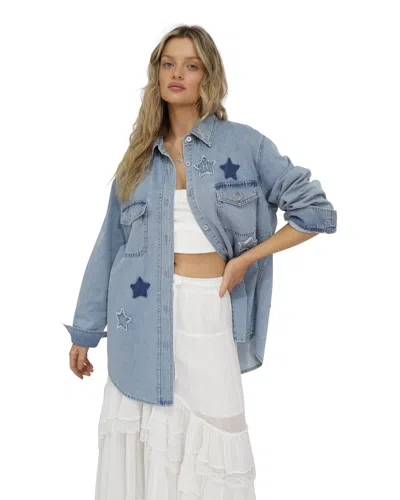 Belle & Bloom Stargazer Patch Detail Denim Shirt In Blue