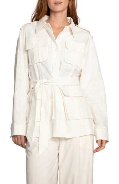 Belle & Bloom Still Storm Belted Cotton & Linen Jacket In White