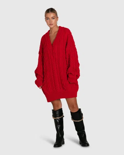 Belle & Bloom Still The One Chunky Oversize Knit In Red