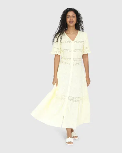 Belle & Bloom Summer Breeze Lace Midi Dress In Yellow