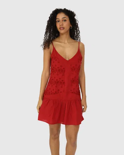 Belle & Bloom Sunny Afternoon Embroidered Dress In Red