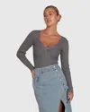 Belle & Bloom Think Twice Long Sleeve Bodysuit In Brown