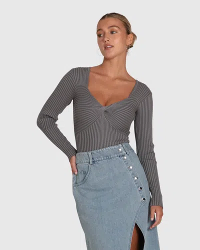 Belle & Bloom Think Twice Long Sleeve Bodysuit In Brown