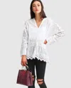 Belle & Bloom Unbutton Me Eyelet Button Down Shirt In White