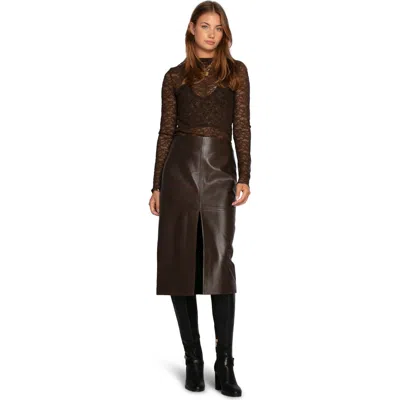 Belle & Bloom Understated Leather Pencil Skirt In Brown