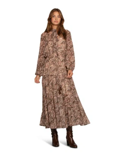 Belle & Bloom Waterfall Printed Maxi Dress In Brown