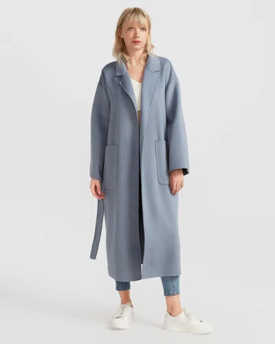 Belle & Bloom Wide Awake Split Hem Overcoat In Denim Blue