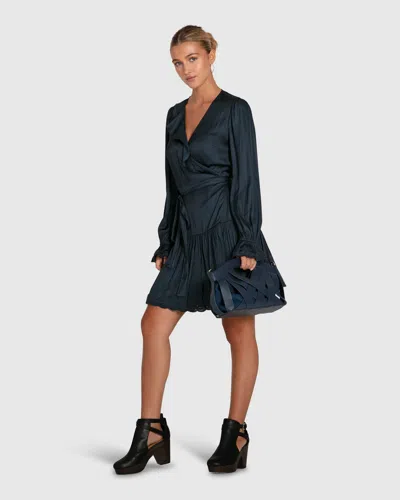 Belle & Bloom Wild Flower Embroidered Wrap Dress In Blue