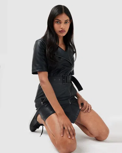 Belle & Bloom Wild Nights Vegan Leather Mini Dress In Black