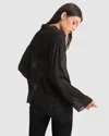 Belle & Bloom Yoko Shirred Chiffon Blouse In Black