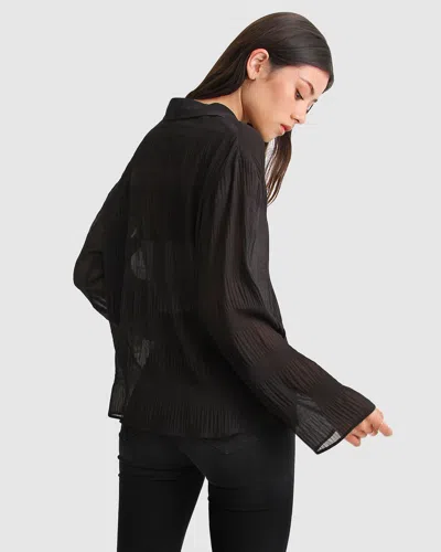 Belle & Bloom Yoko Shirred Chiffon Blouse In Black