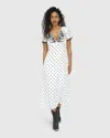 Belle & Bloom You & I Polka Dot Midi Dress In White