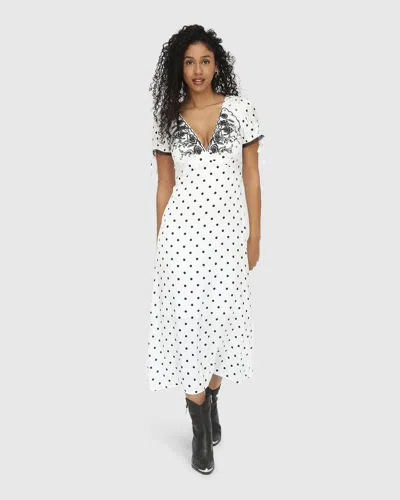 Belle & Bloom You & I Polka Dot Midi Dress In White