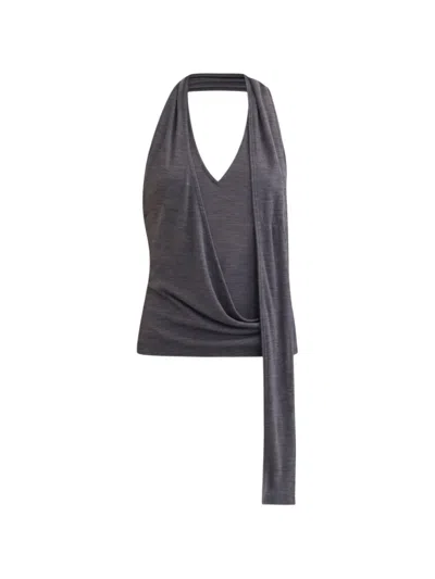 Belle Anna Draped Halterneck Top In Gray
