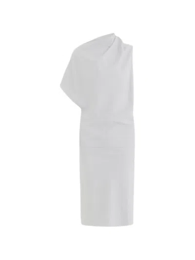 Belle Anna Midi Reverie Draped Asymmetric Dress In Neutrals