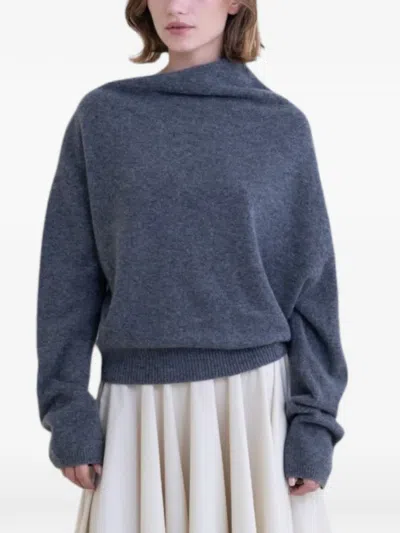 Belle Anna Reve Asymmetric-neck Sweater In Blue