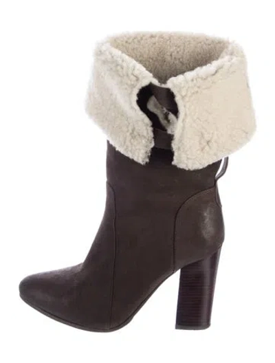 Pre-owned Belle Anna Suede Fur Trim Snow Boots In Brown