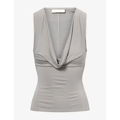 Belle Anna Womens Fall Cowl-neck Stretch-jersey Top Grey Xs