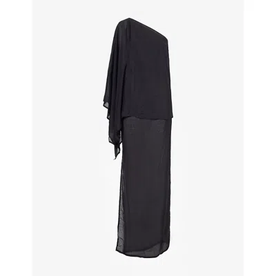 Belle Anna Womens Fontana Draped Crepe Maxi Dress Black