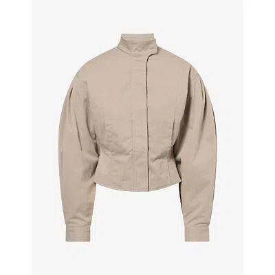 Belle Anna Womens Globo High-neck Cotton-blend Jacket Light Grey